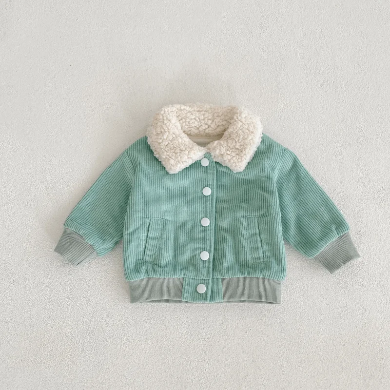 

Newborn Baby Girl Boy Corduroy Jacket Autumn Infant Toddler Child Long Sleeve Thick Warm Cardigan Fleece Coat Baby Clothes 3M-2Y