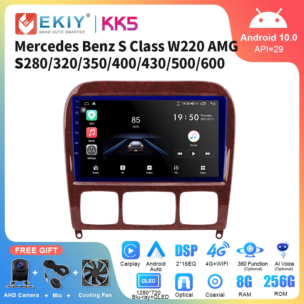 EKIY KK5 For Mercedes Benz S Class W220 S280 S320 S350 S400 S430 S500 S600 AMG 1998-2005 Android Car Radio Auto Carplay 2Din GPS