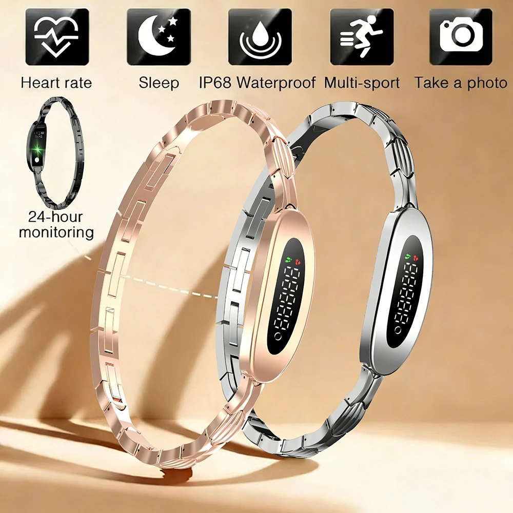 

Fashion Steel Smart Watch Women Men IP68 Waterproof Heart Rate Monitor Remote Camera Bracelet Ladies Smartwatch for Android iOS