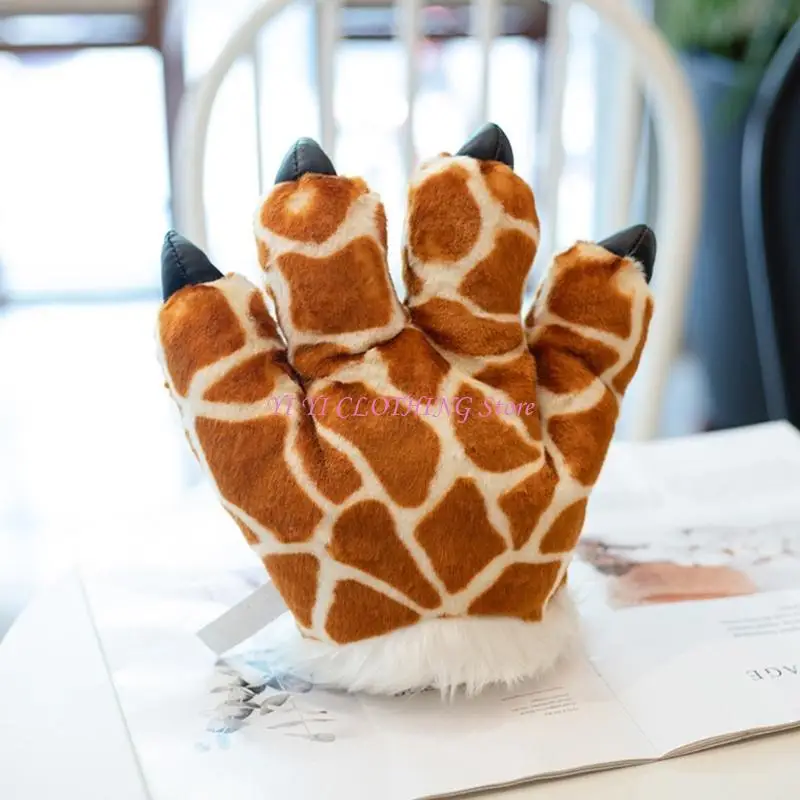 N5KF – gants en peluche patte girafe, 1 paire, jouets en peluche, animaux pelucheux, rembourrés, chauffe-mains, Costume 1