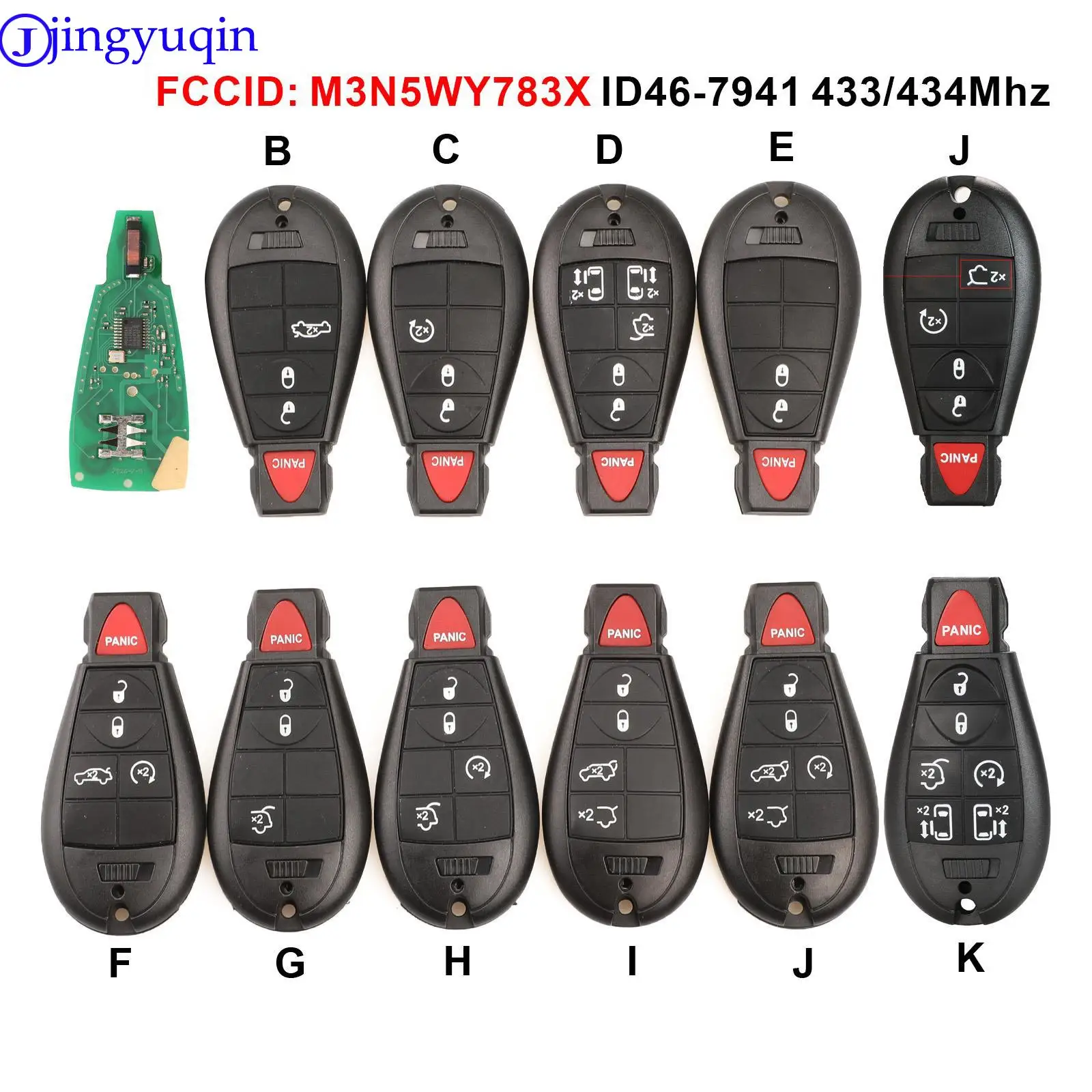 jingyuqin New 433Mhz 7941 Remote Car Key Fob M3N5WY783X For Chrysler Town & Country Jeep Grand Cherokee Dodge Caravan Journey