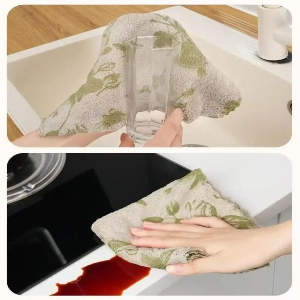 30x30cm Kitchen Cleaning Cloth Reusable Absorbent Household Dishcloth Printed Coral Fleece Dish Washing Towel Oil Stain Cleaning