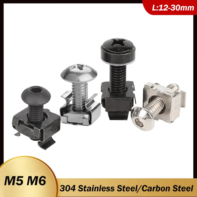 M5 M6 Cabinet Screw Rack Mount Cage Nuts Screw and Washers Set For Network Server Chassis Distribution Shelves Routers L:12-30mm