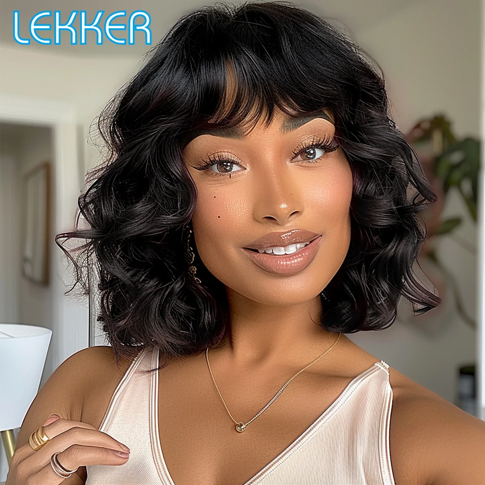 

Lekker Short Pixie Cut Deep Curly Bob 100% Human Hair Wigs With Bangs For Women Brazilian Remy Hair Full Machine Made Colored