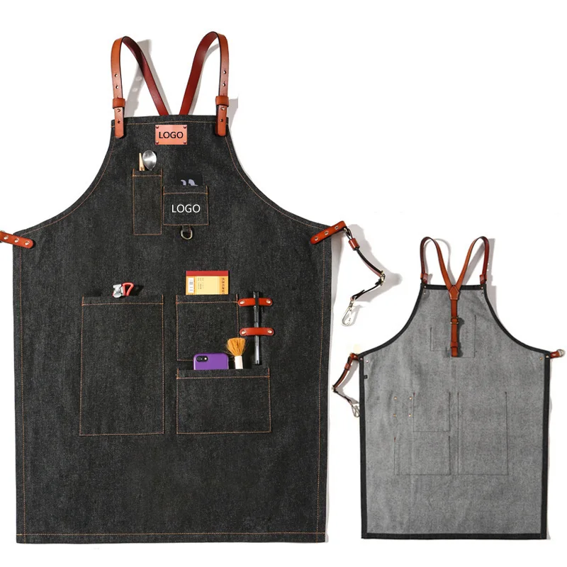 Barista Denim Apron Custom Milk Tea Shop Floral Restaurant Bar Hairdresser Baking Overalls