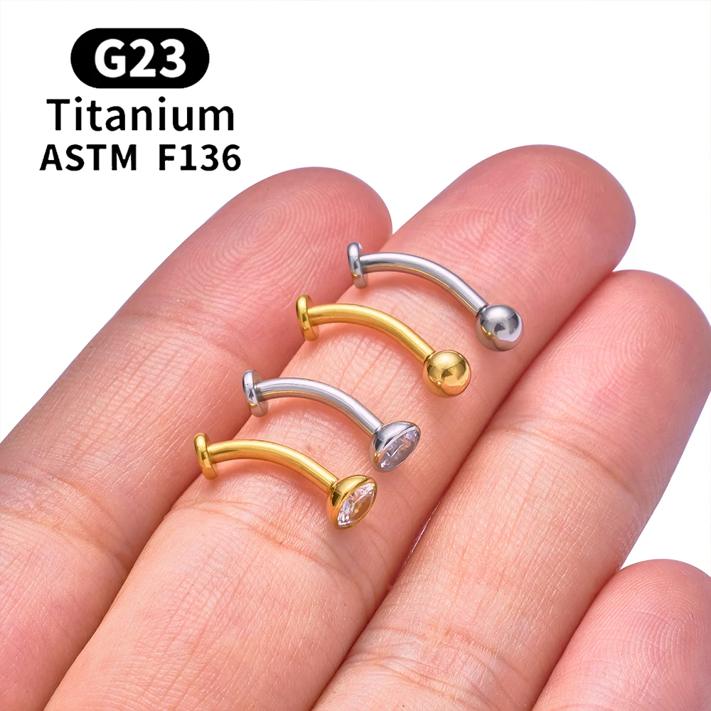 ASTM F136 Titan gebogener Bauchnabelring 14G CZ Faden flache Rückseite Nabelpiercing Langhantel Labret Lippenbolzen Punk Körperschmuck – Detail 12