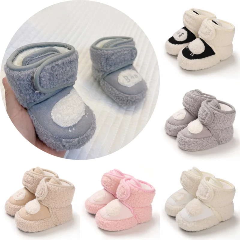 

Cute Baby Boys Girls Booties Soft Bottom Non-Slip Warm Infant Socks Shoes First Walkers Prewalkers Newborn Crib Shoes For Winter