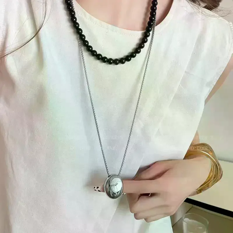Collar con colgante de gota de agua ovalada geométrica grande de Metal para mujeres y niñas, cadena de suéter de estilo largo de acero inoxidable, regalos de joyería