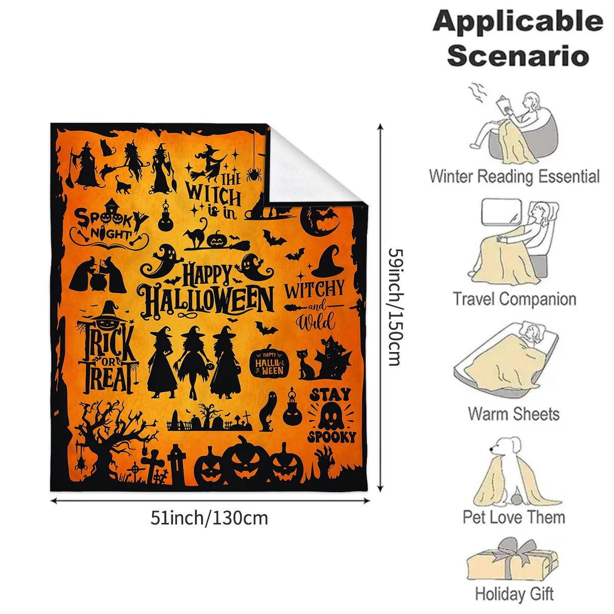 Halloween printed blanket for sofa and bed use