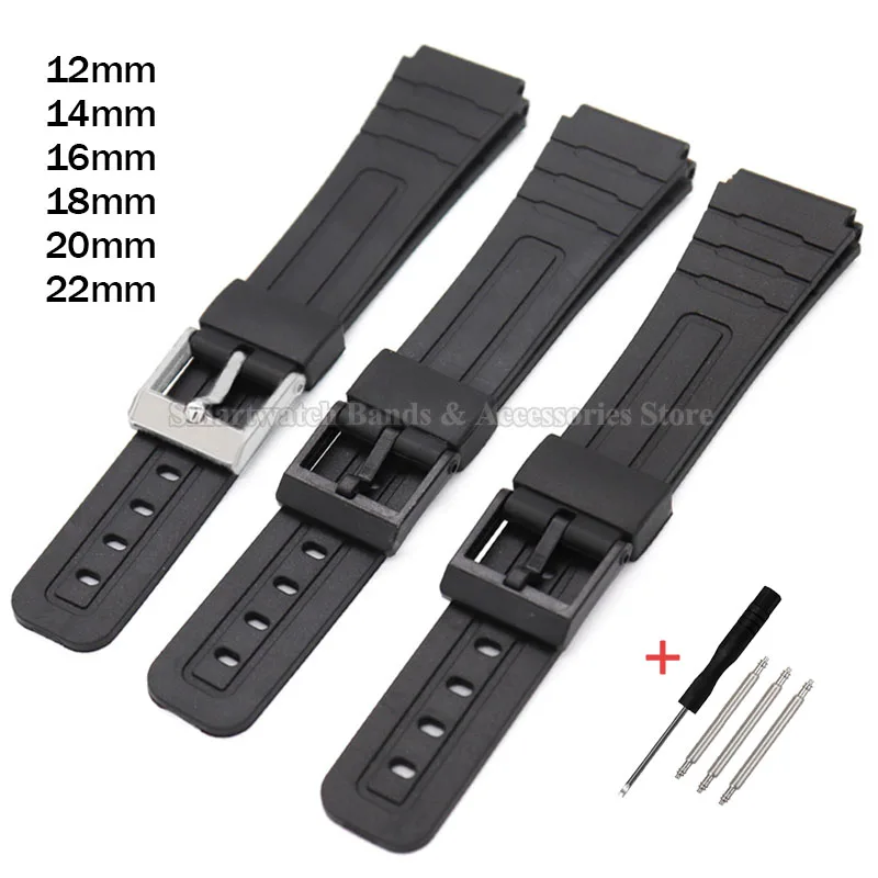 12mm 14mm 16mm 18mm 20mm 22mm Silicone Watch Strap for Casio Strap Waterproof Rubber Wrist Band Replacement Men Women Bracelet