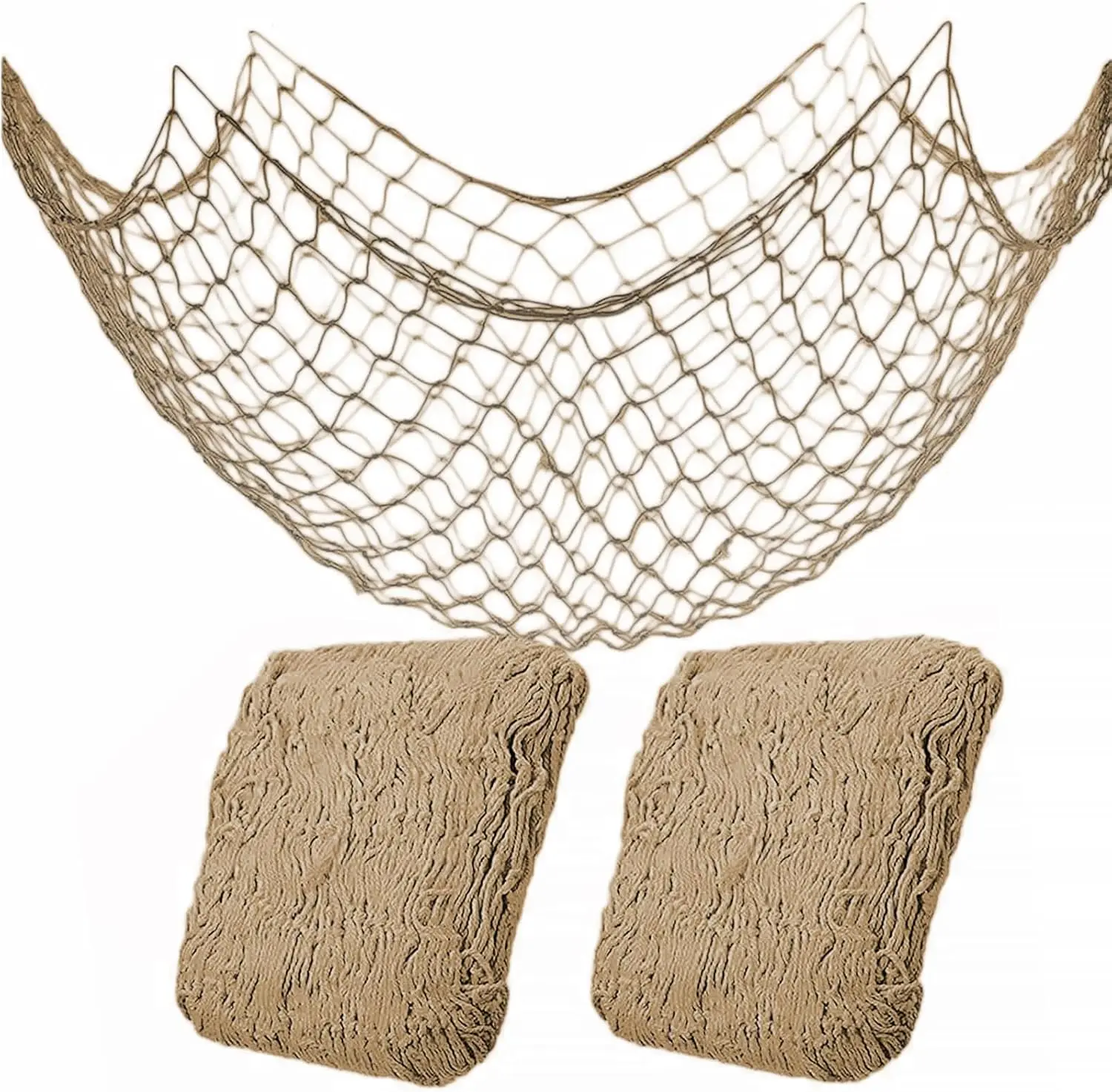

2 Pack Fish Net Decorations for Party, Natural Cotton Hawaiian Fishing Net, Nautical Themed Fishnet for Ocean Beach Decor