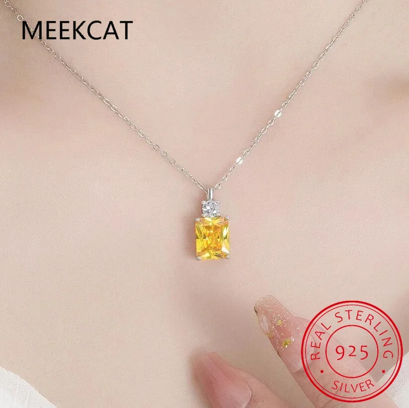 100% 925 Sterling Silver 9*10mm Yellow Ice Cut Topaz High Carbon Diamoind Pendant Necklace For Women Party Fine Jewelry