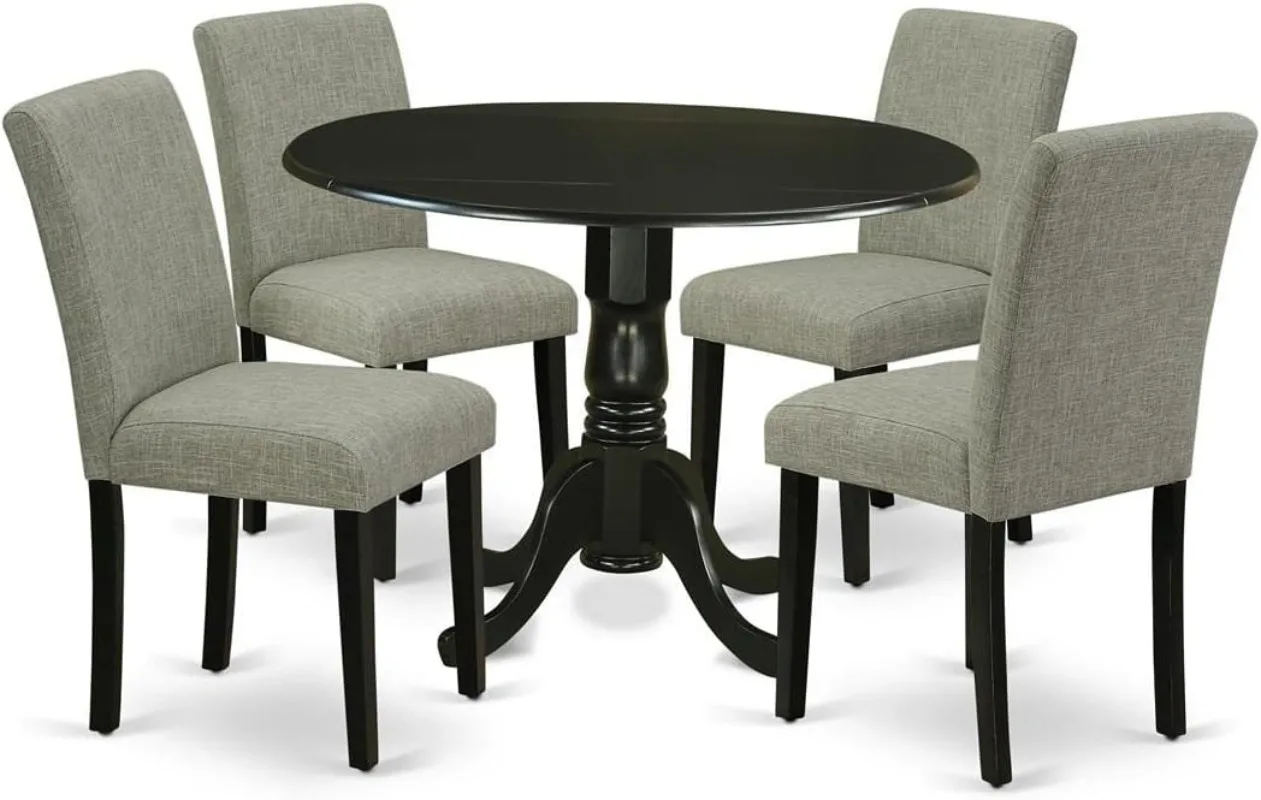 DLAB5-BLK-06 5 Piece Dinette Set for 4 Includes a Round Dining Room Table, 42x42 Inch, Black