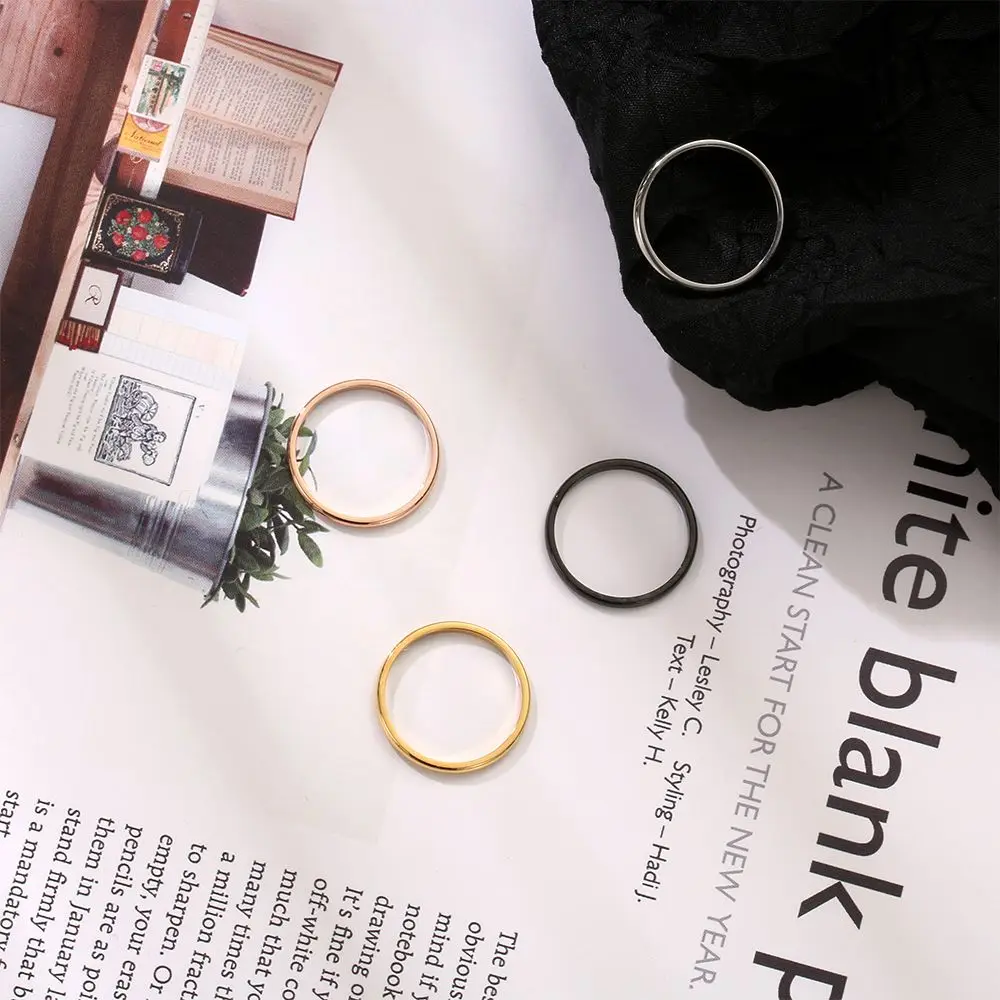 Simple Party Jewelry Stackable Punk Finger Knuckle Plain Band 2MM Thin Ring Stainless Steel