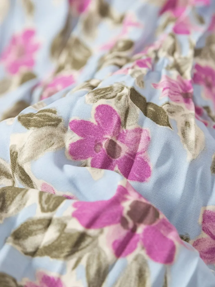 الرجعية الأزهار مطوي ألف خط ميدي تنورة المرأة حجم كبير فضفاض عالية الخصر التخسيس ثنى عادية تنورة كاملة تخفيف Sle