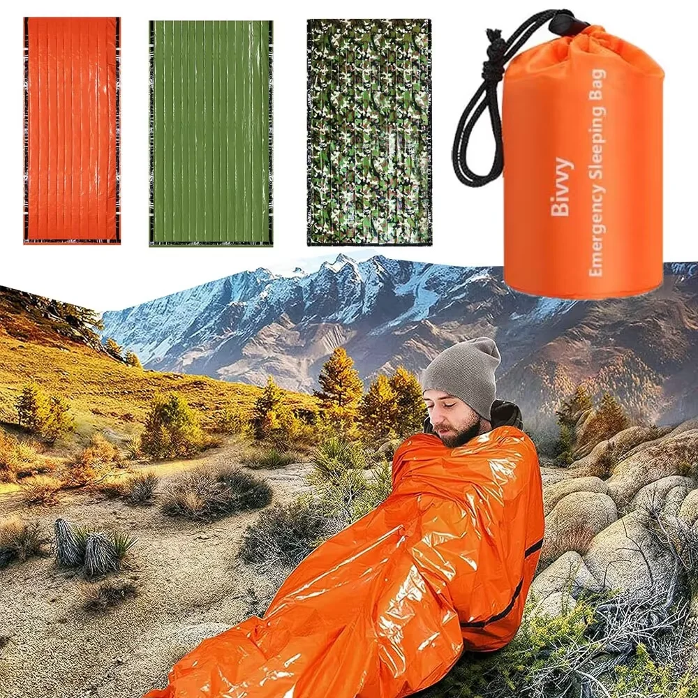 Emergency Sleeping Bag Portable Survival Bivy Sack PE Aluminum Film Warm Waterproof Thermal Blanket Camping Outdoor Equipment