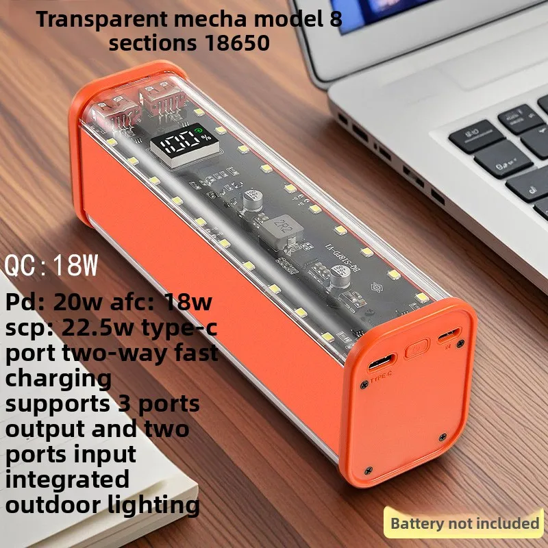 Transparent Shell 8 18650 Battery Box, Solder-free Power Bank Shell, with Outdoor Lighting Mobile Power Supply Sleeve