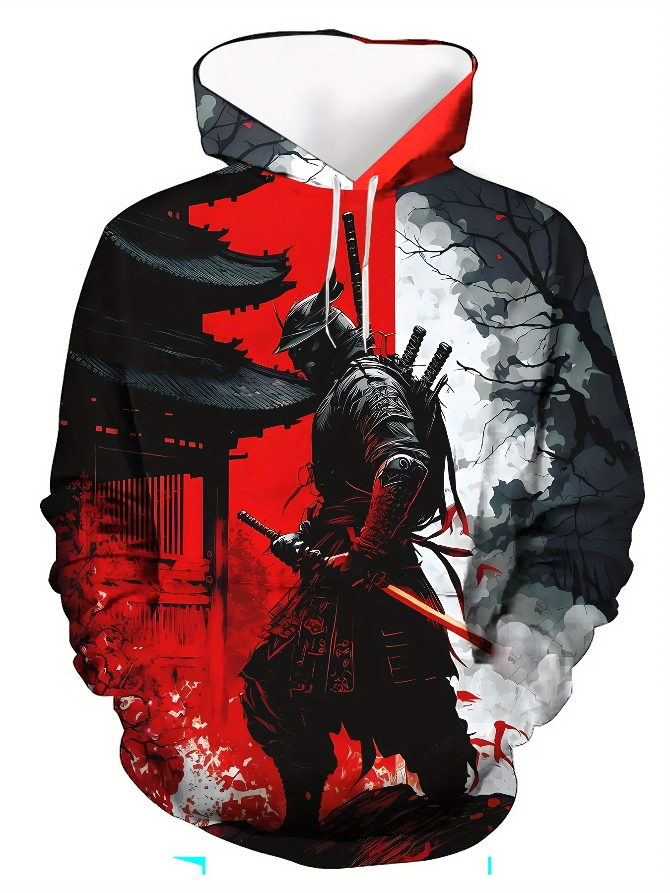 

Men's Samurai Warrior 3D Print Hoodie with Kangaroo Pocket - Casual Pullover Sweatshirt, Long Sleeve, Polyester Blend