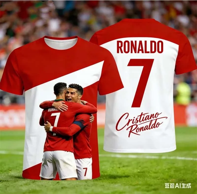A Must-have for Fans' Families! Adult and Children's Parent-child CR7 3D Print Short-sleeve Supportive Sports Casual Wear