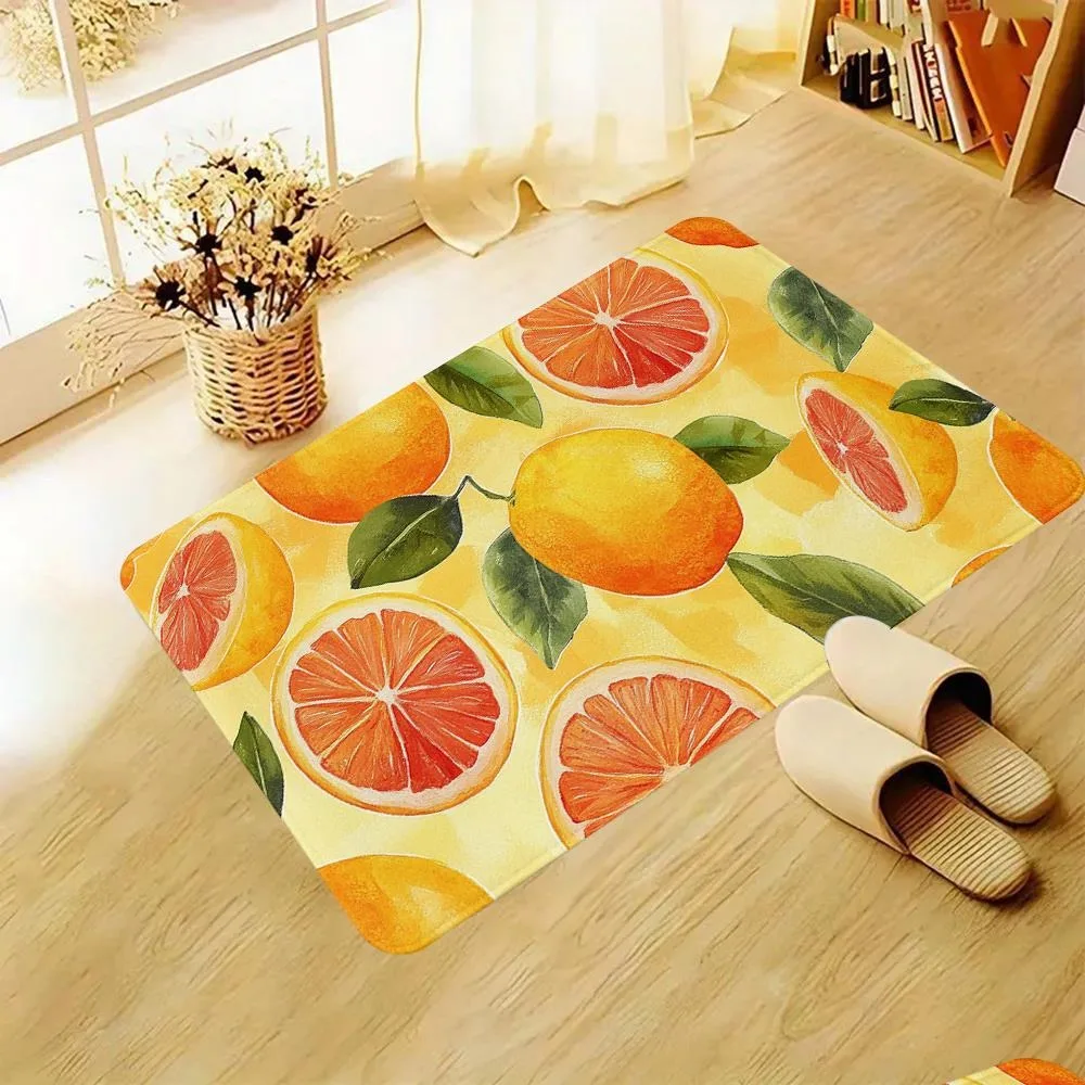 

Коврик для пола с цитрусовым, лимоном и грейпфрутом - коврик для двери с ярким фруктовым узором для кухни, ванной комнаты, домашнего декора