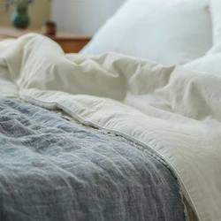 Japanese Simple Quilts Summer Cotton And Linen Patchwork Plain Color Comforter Double Bed Duvets Air Conditioning Cover Quilt
