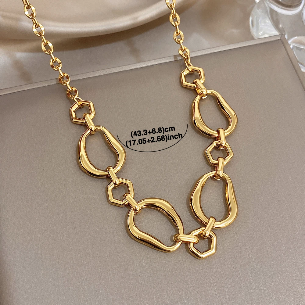 Irregular Geometric Circle Chain Necklaces for Women Fashion Gold Silver Color Stainless Steel Necklace Waterproof Jewelry view 6