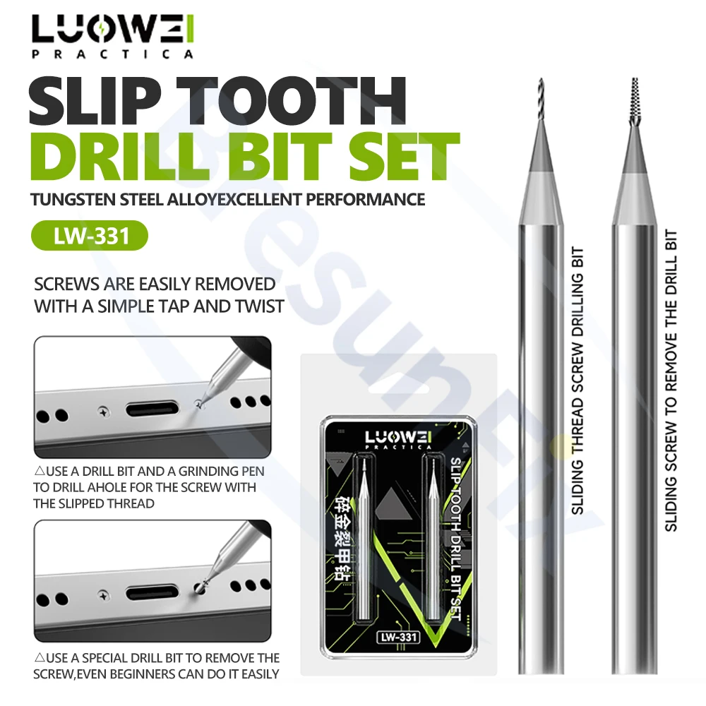 LUOWEI LW-331 Slip Tooth Drill Bit Set for Stripped Screw Removal for Mobile Repair Drilling Stripped Screw Removal Tool