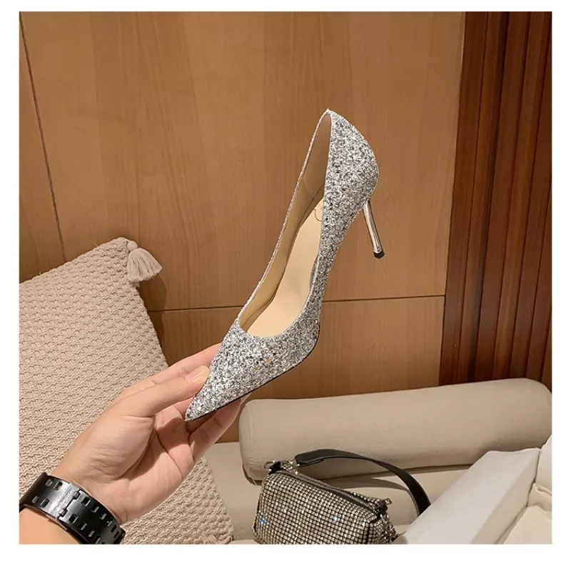 New Fashion Women\'s High Heels Sequins Glitter Luxury Designer Pumps Plus Size Wedding Bridal Gold Shoes Zapatos Mujer