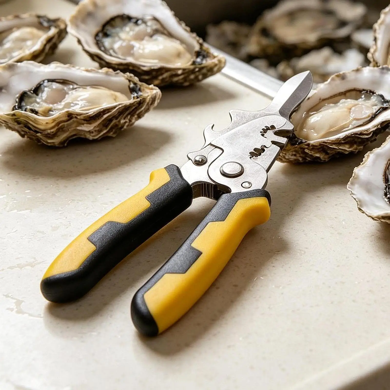 Multipurpose Seafood Shucking Stainless Steel Opener Heavy Duty Tool with Comfort Grip High Performance