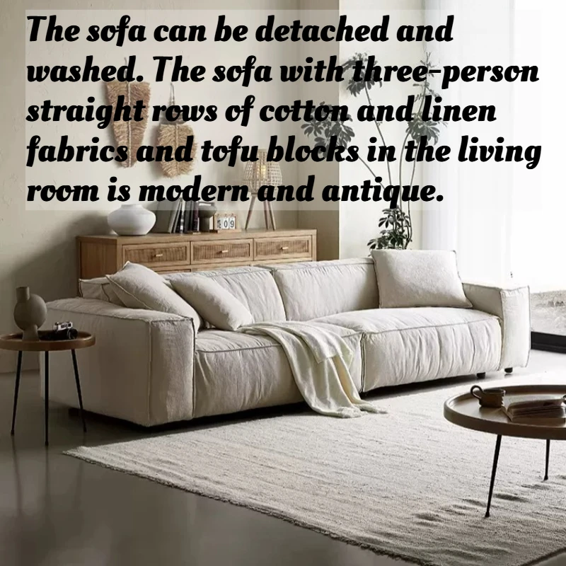 Modern Mid Century Modular Sofa Linen Fabric Couch 3 Seater Small Apartment Removable Washable Cover Living Room Furniture Sets