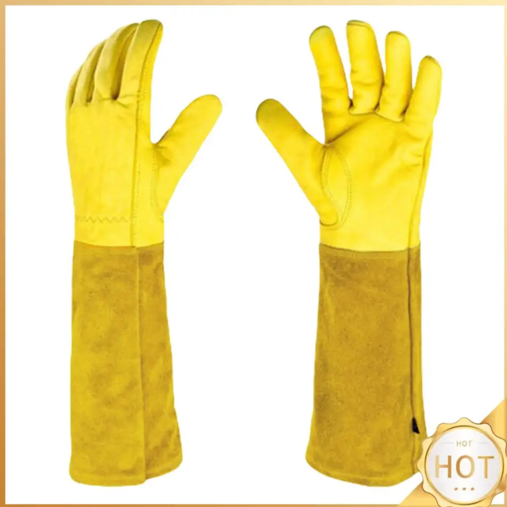 

1 Pair Long Thorn Proof Working Mitten Breathable Leather Garden Gloves with Forearm Protection Floral Gauntlet for Women Men
