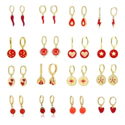 Red Series Enamel Chili Pepper Heart Lightning Hoop Earring For Women  Jewelry