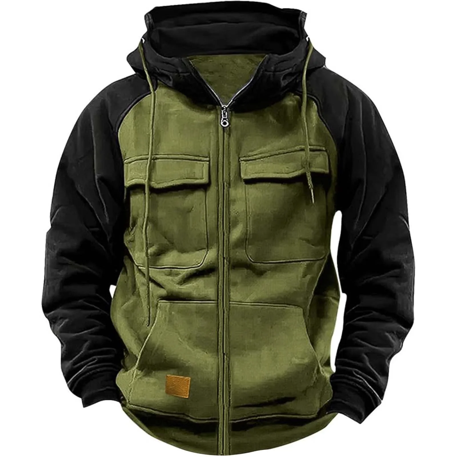 

LIBIELIY Autumn Winter Hoodies Men Zipper Patchwork Warm Fleece Sweatshirts Multi Pockets Male Fashion Hooded Jacket Thick Outdo