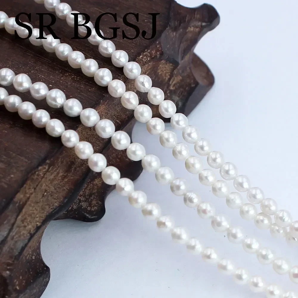 

3-4mm Small Nearly Round White Edison Tiny Natural Freshwater Pearl Seed Beads for DIY Jewerly Making 16"