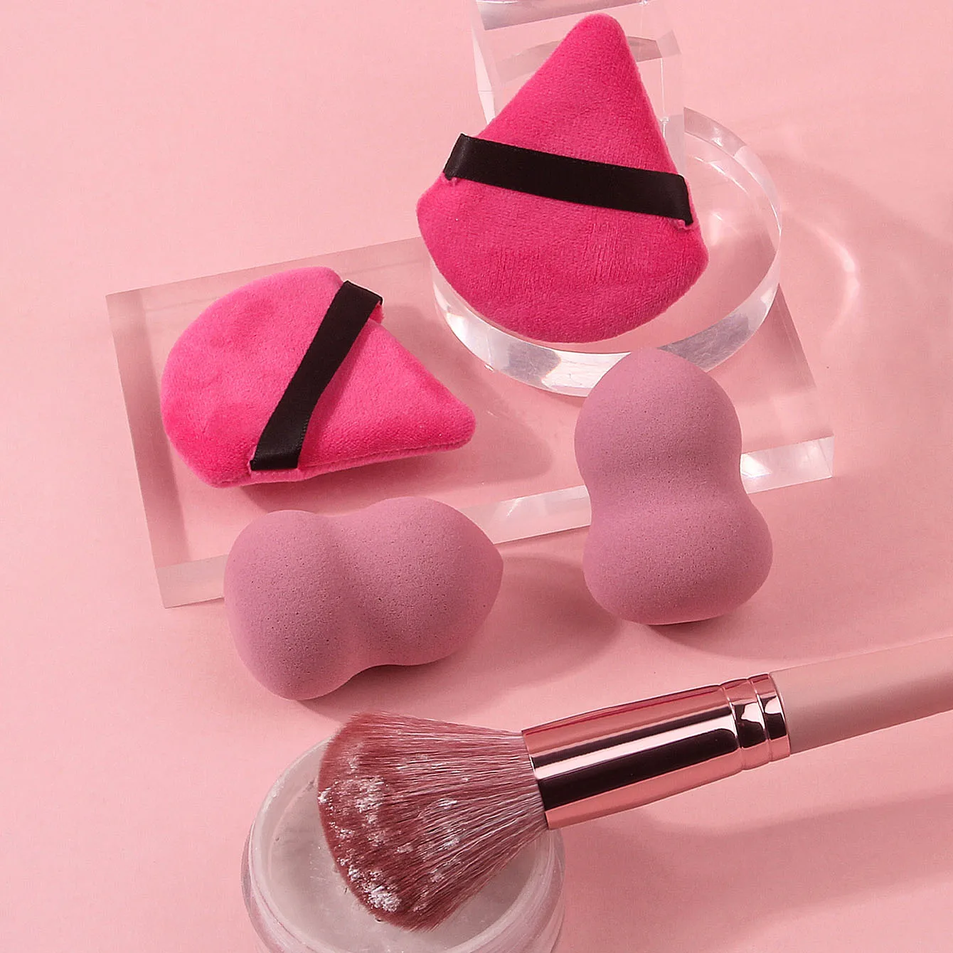 16PCS 전문가용 메이크업 브러쉬 세트: 부드러운 루스 파우더 아이섀도우 메이크업 브러쉬 + 논스틱 파우더 메이크업 스펀지 파우더 퍼프