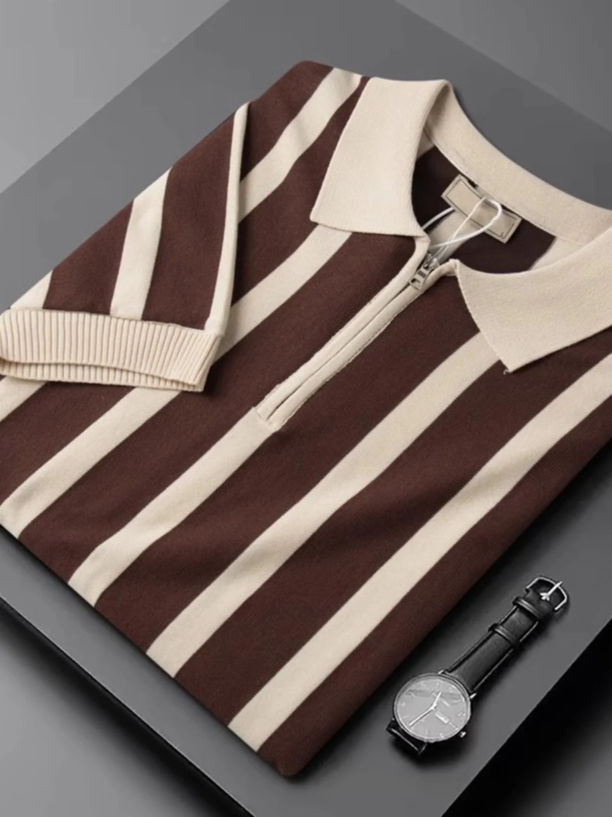 

Retro Striped ort Sve Knitwear Vintage T-irt Korean Sle Casual Loose Fit Youthful Spring Autumn Season Faion