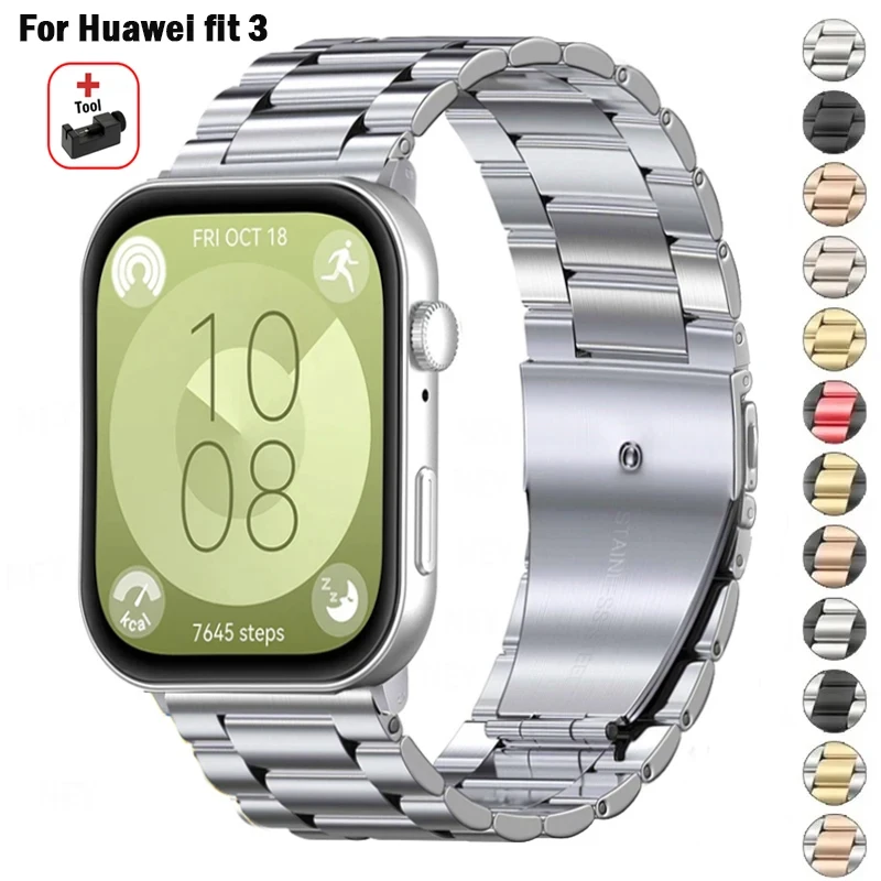 Ремешок для часов Huawei Watch Fit 3, браслет из нержавеющей стали для смарт-часов Huawei Watch Fit3, металлический браслет