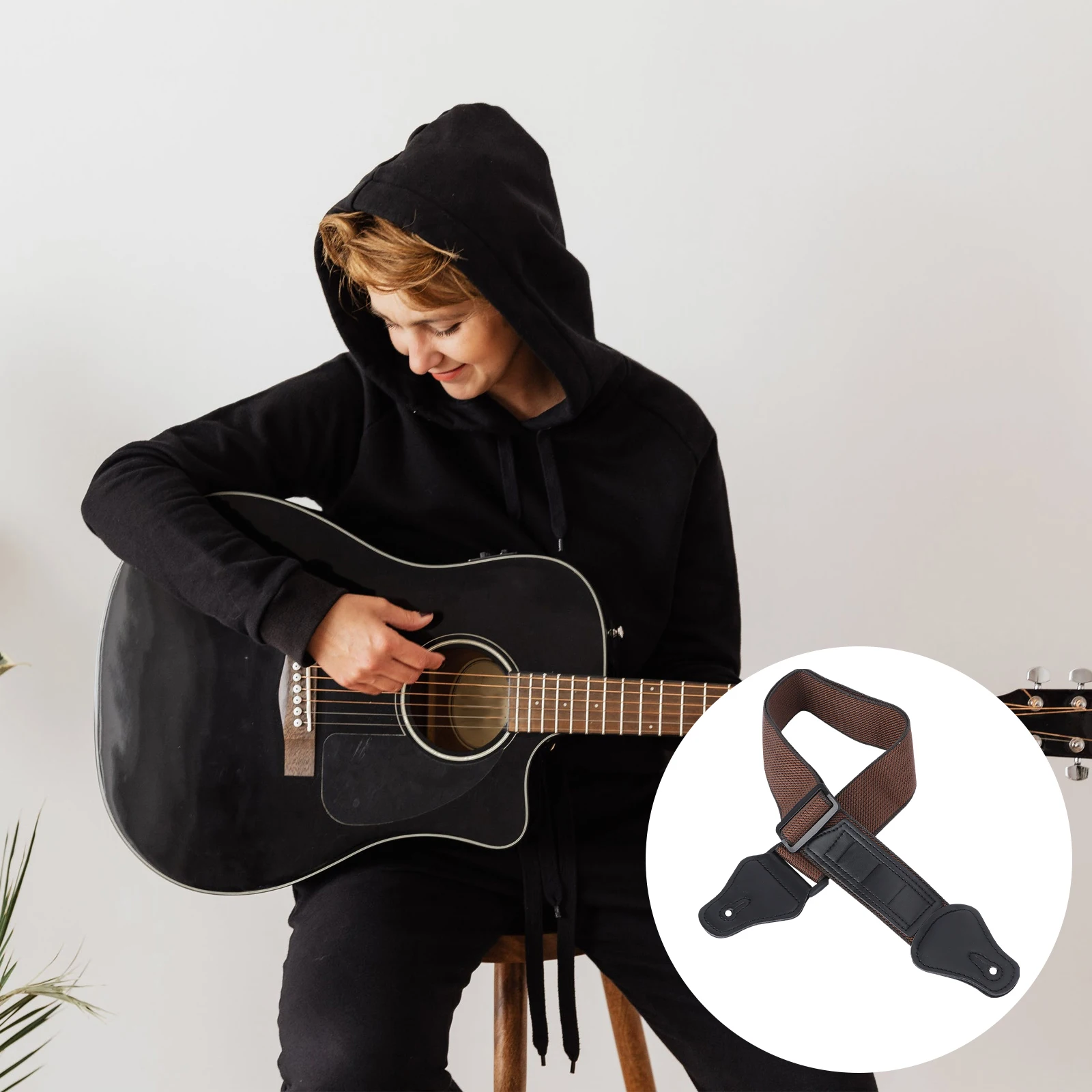 

Strap Bass Accessories Acoustic Straps Electric Brown Pick Holder PU Cotton Belt Anti Wear Anti Skid Folk Wooden Guitar