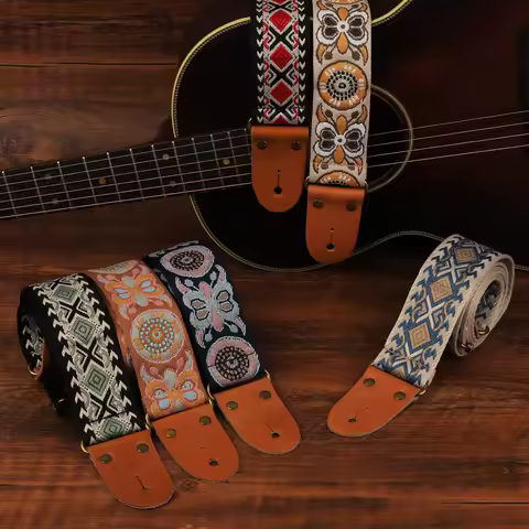 P&P Embroidered Guitar Strap with Leather Ends product image