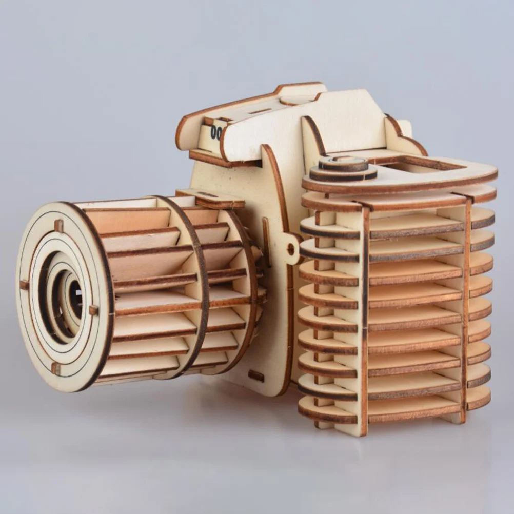 

3D-головоломка в форме деревянной камеры, креативная обучающая головоломка для детей, улучшающая творчество, упражнения на воображение, деревянная головоломка