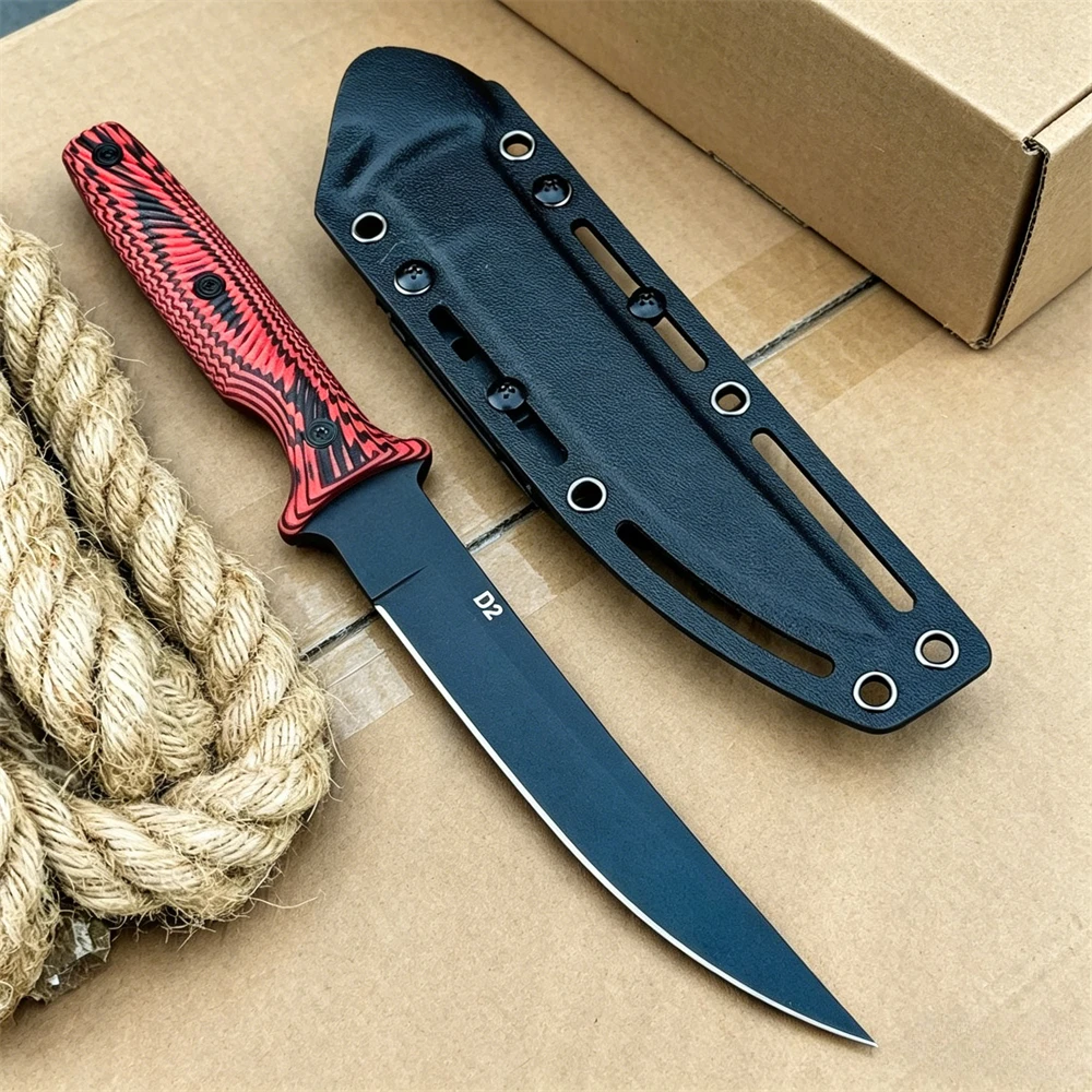 屋外用固定刃ナイフ-ステンレス鋼-d2-ブレード-g10-ハンドル-edc-マルチツールナイフ-キャンプ-釣り-切断工具-シース付き