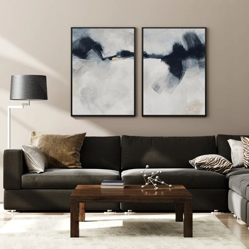 Abstract Gray Navy Blue Beige Posters and Prints Canvas Painting Neutral Modern Wall Art Picture for Living Room Home Decoration