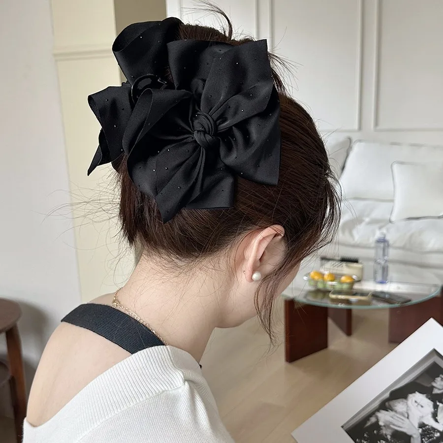 Black Bow Hair Claw Clip Premium  Versatile for Back Head Updo Shark Style Daily Home Party
