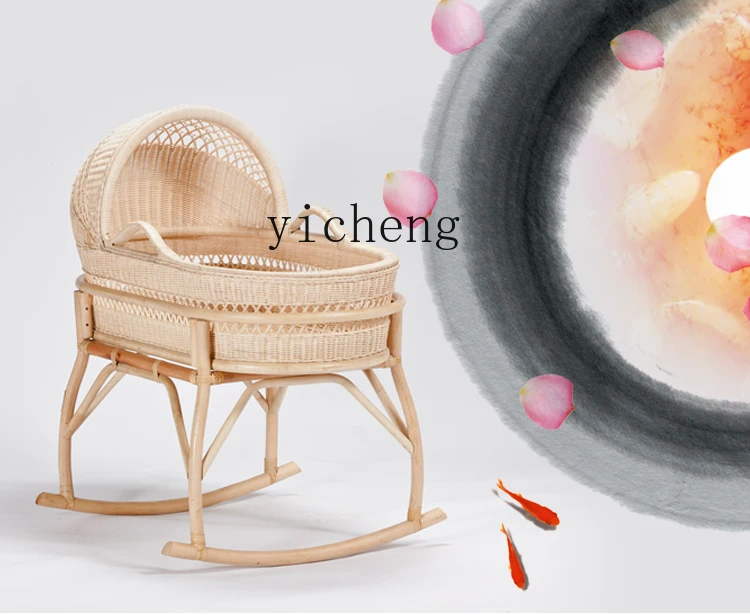 Tqh Rattan Baby Cradle Sleeping Basket Old-Fashioned Traditional 0-2 Years Old Babies' Bed Real Rattan Bed Movable Cradle