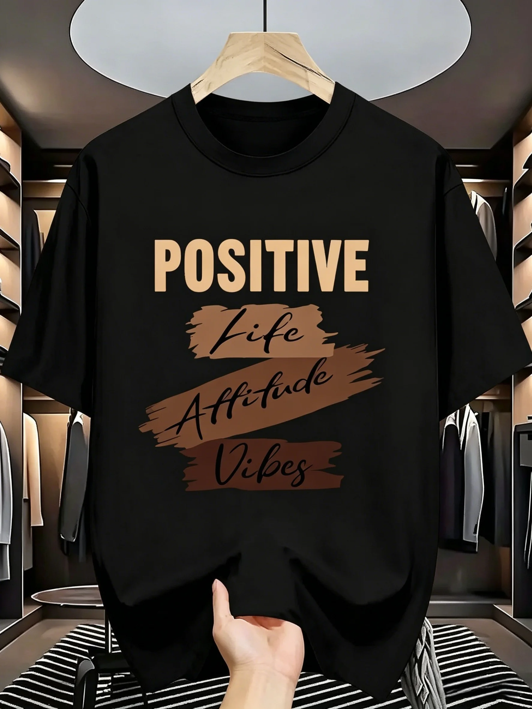 100% Cotton Positive Energy Print T-shirt Loose Oversized Short Sleeve Casual Tee Unisex 8 Colors All Season Basic Tops