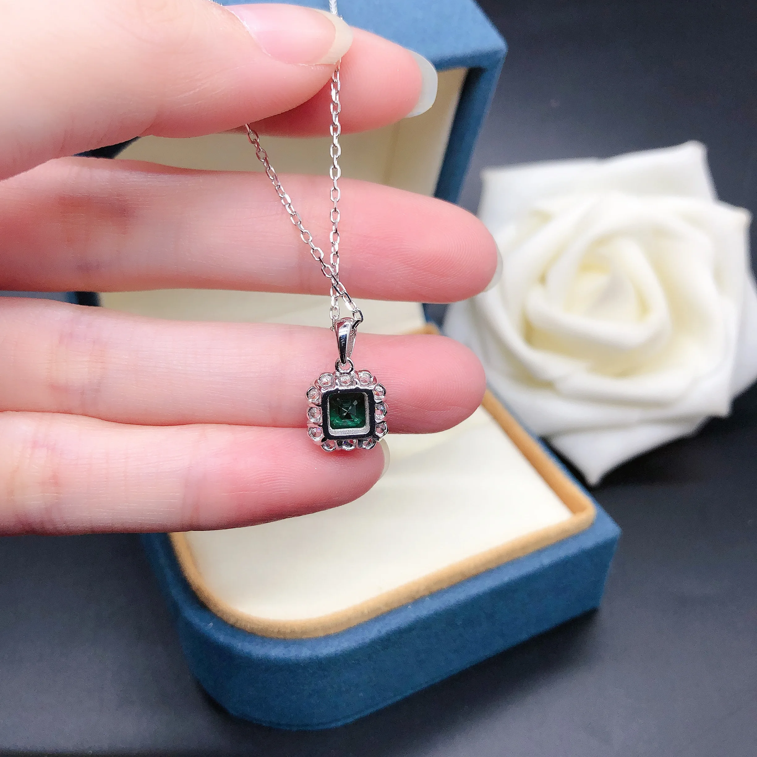 Vogue 1ct 6x6mm Asscher schliff im Labor gewachsene Smaragd Diamant Anhänger Halskette für Frauen 18 Karat 750 Weißgold Hochzeits schmuck 081 – Detail 4