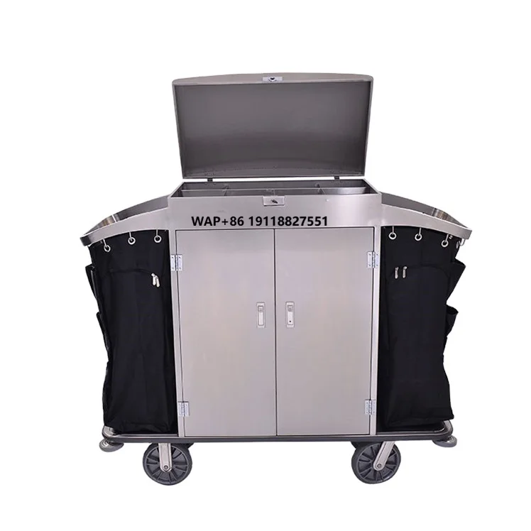 

Durable Hotel Stainless Maid Housekeeping Trolley with Two Durable Bags