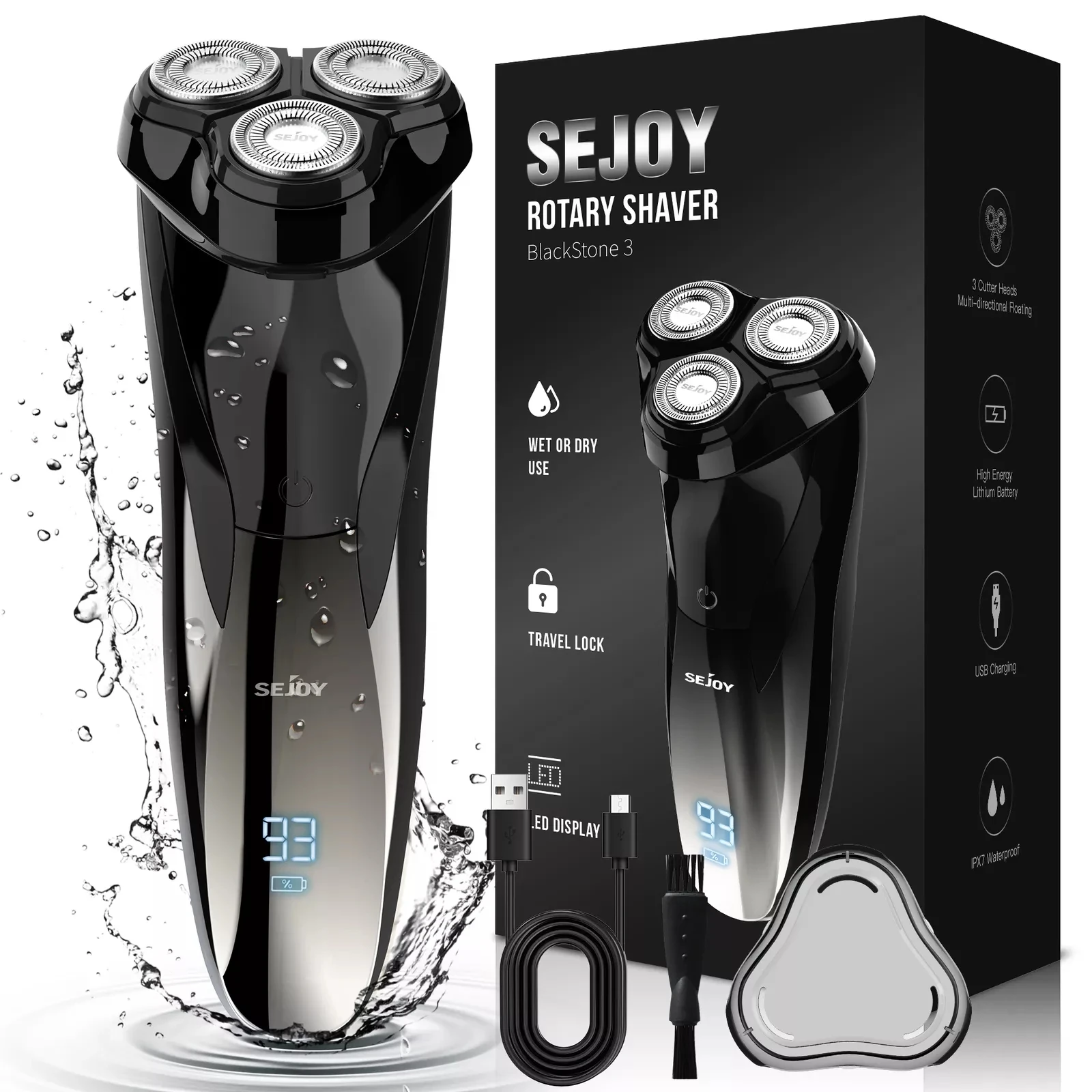 SEJOY Cordless Electric Razor Mens Electric Shavers Rechargeable Wet & Dry Shaving Machines Pop Up Trimmer for Travel