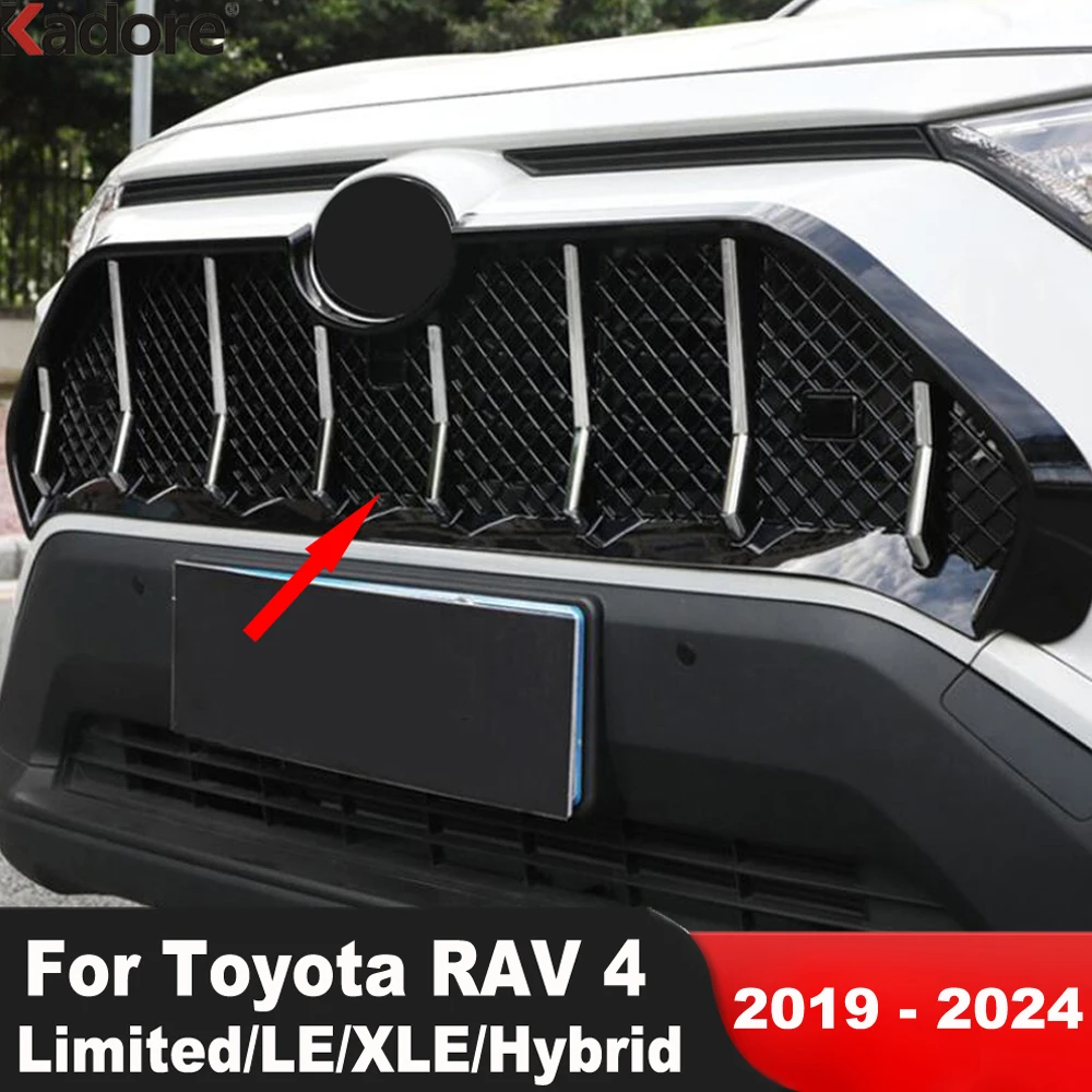 Car Front Head Center Grille Grills Cover Trim For Toyota Rav4 Rav 4 Limited/LE/XLE/Hybrid 2019-2021 2022 2023 2024 Accessories