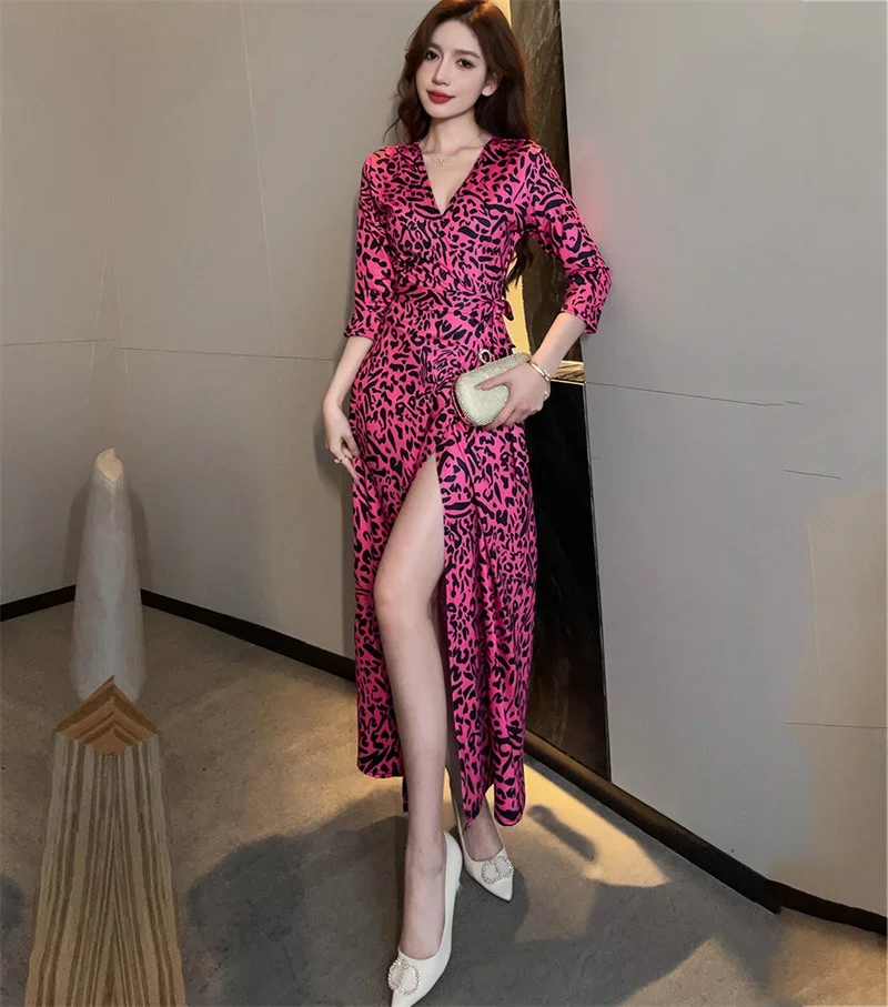 roupas feminina Spring Summer Autumn New Long Wrap Dresses for Women Casual Fashion Printing Bandage Dress on Vacation Wholesale